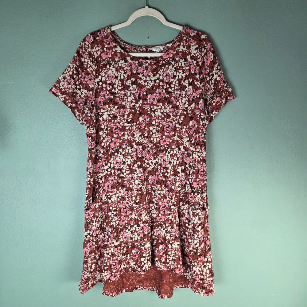 Fat Face Womens 14 Simone Blush Jersey Short Sleeve Dress Rust Brown Boho Floral